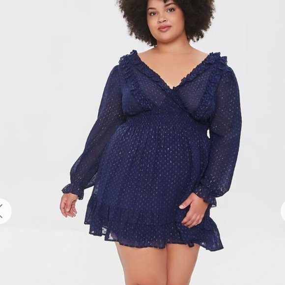 Forever 21 Dresses & Skirts - Forever 21 Plus Size Polka Dot Mini Dress in Navy/Gold NWT